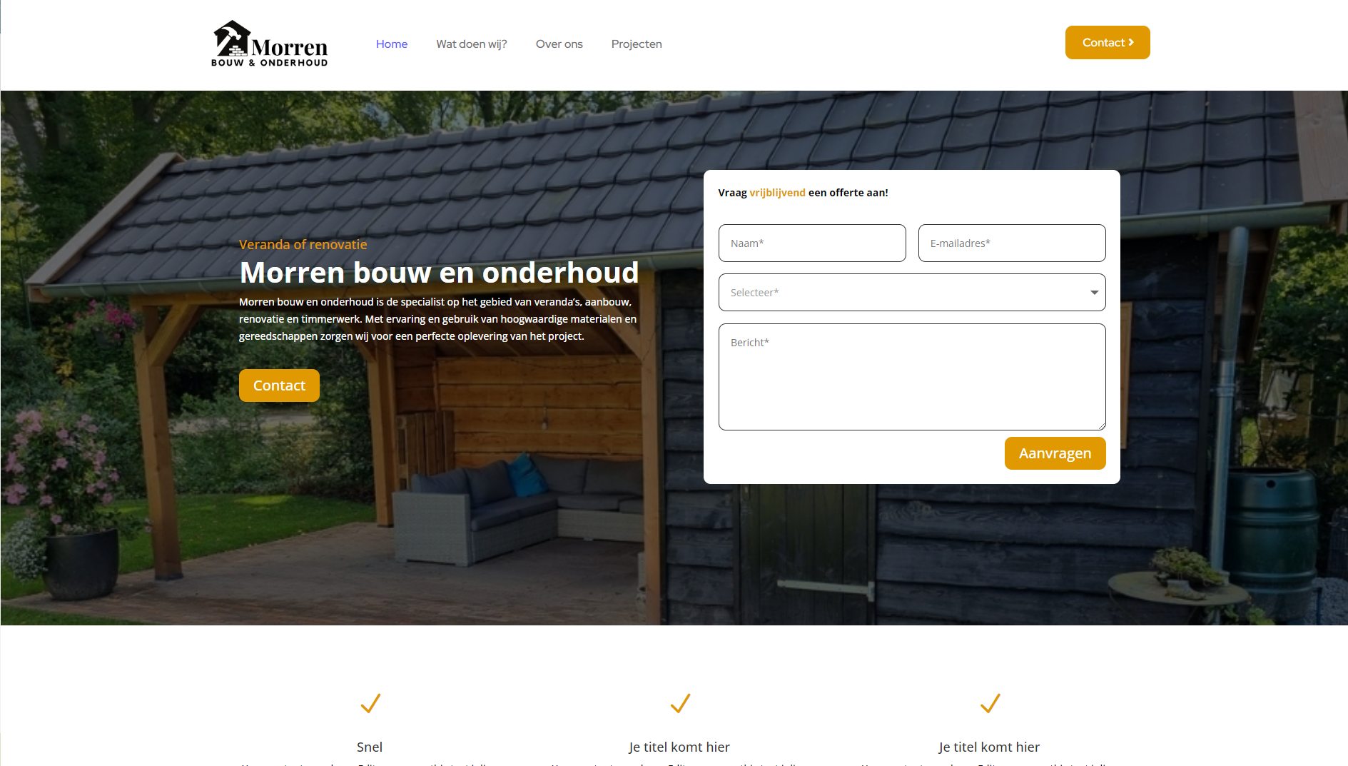 Screenshot homepagina Morren bouw en onderhoud Homepagina van Morren bouw en onderhoud