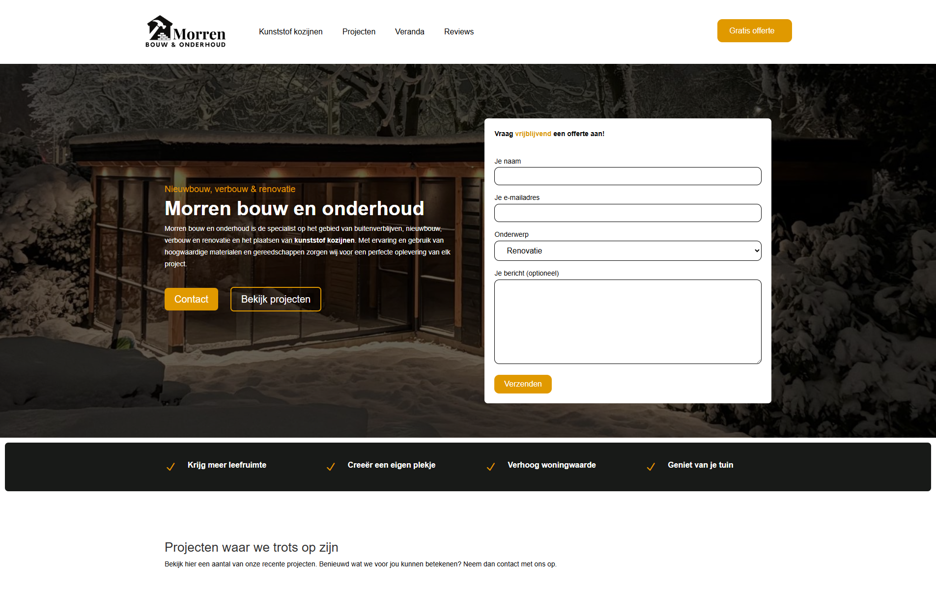 Homepagina Morren bouw en onderhoud Screenshot van de homepagina van Morren bouw en onderhoud